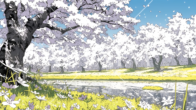 誰もいない満開の桜並木