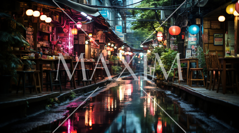 ブレードランナーに登場しそうなサイバーパンクな都市風景