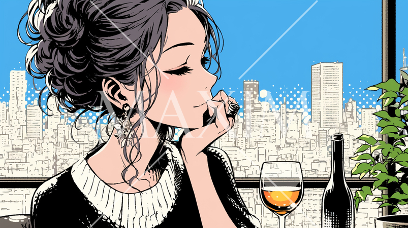 ワインを飲んでいる若い女性：