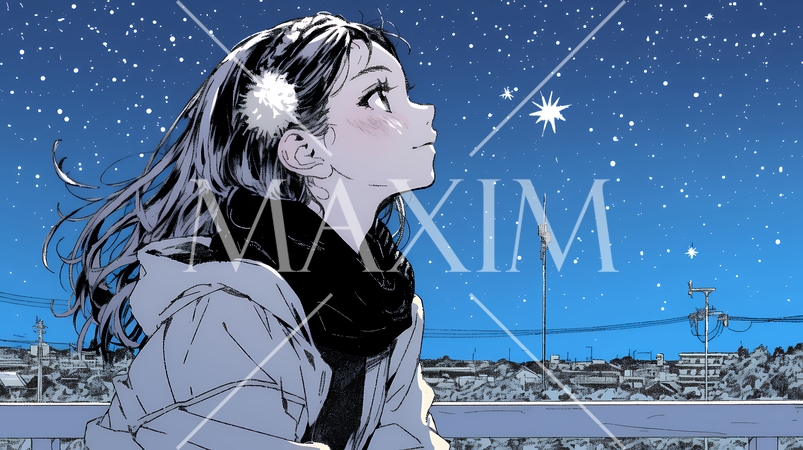 星空を眺めている若い女性