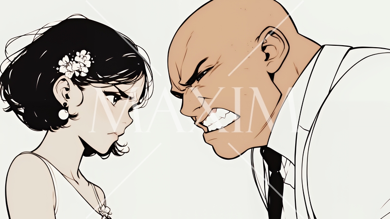 オフィスで言い争いをしているビジネスパーソン（シンプルな色使い）