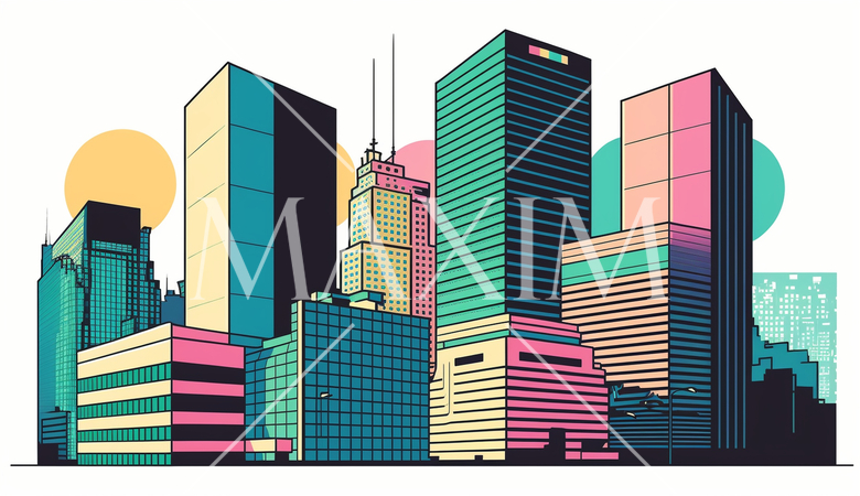 東京のオフィス街の街並みをポップアートで表現