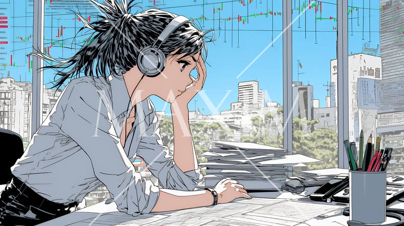 金融市場の急激な変動で頭を抱えている女性