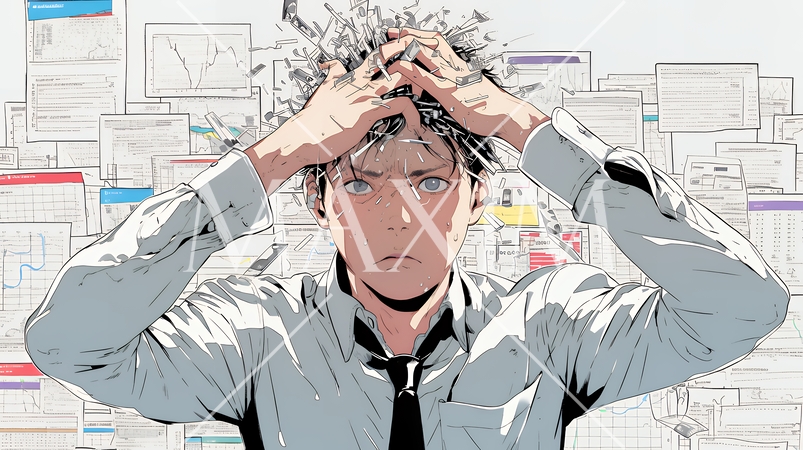 金融市場の急激な変動で頭を抱えている男性