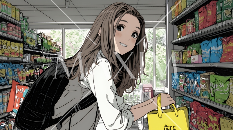 スーパーマーケットで買い物をしている若い女性