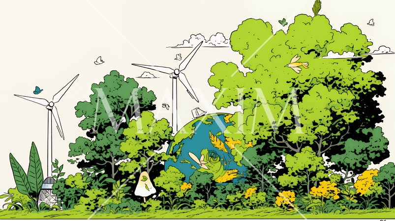 エコとサステナビリティのビジネスコンセプト｜地球と再生可能エネルギーで考える環境問題イラスト