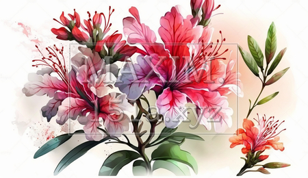 ツツジの花の水彩画（イラストID:576343-18269）