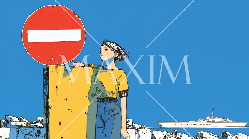 Noという意思表示：進入禁止マークと無表情な女性で表現