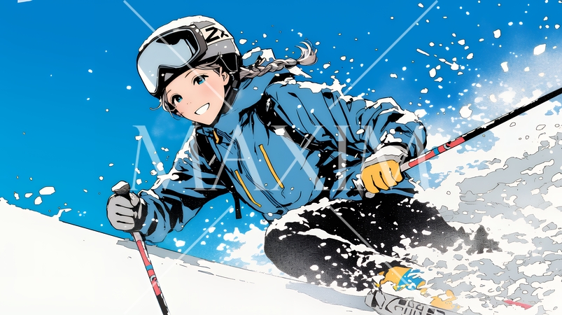 スキーを楽しんでいる若い女性