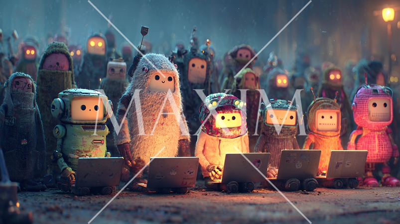 人々が抱く生成AIの抽象的なイメージ：ロボットのような人間がPCを操作している