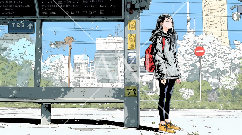 一人旅の旅先、街角で足を止めて道を確かめる若い女性