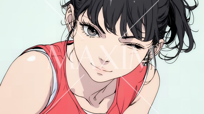 お茶目な（生意気な表情をした遊び心のある）若い女性