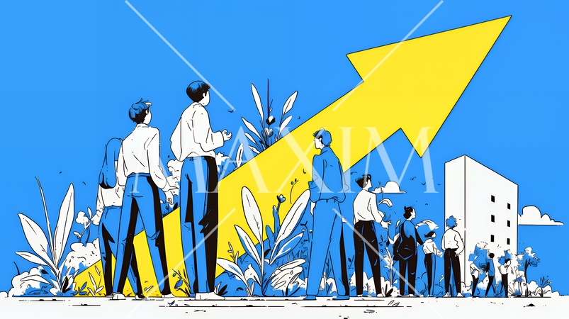 上昇グラフで会社の成長を表すビジネスチーム｜企業発展と成功のビジネスコンセプト