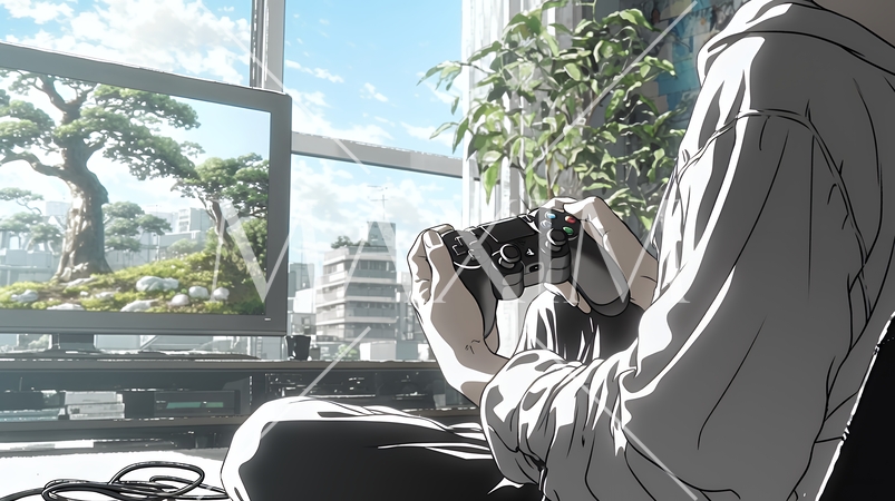 ゲームに集中する男性の手元｜コントローラーを握る若い男性のライフスタイルイメージ