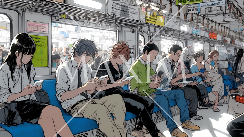 電車に乗車している全員がスマホをいじっている