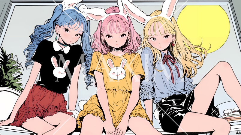 コギャルたちのお月見：ウサギ耳のコスプレで仲間とお祭り
