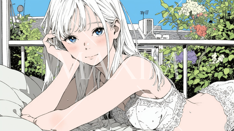 自宅で下着姿でくつろいでいる若い女性