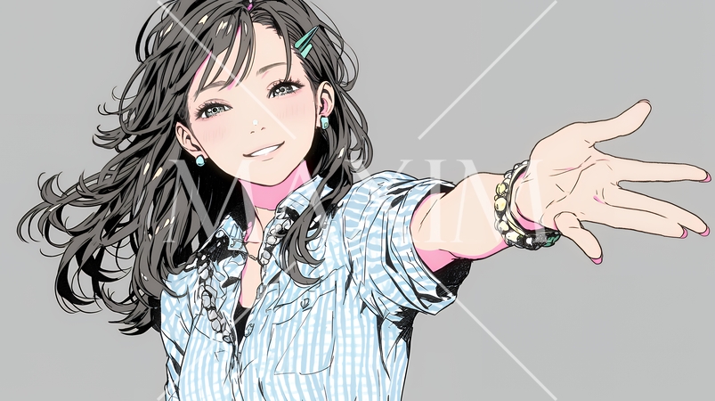 両手を広げて歓迎・驚きの仕草をしている若い女性