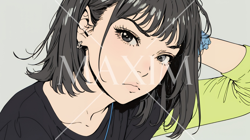 疑問や心配事、不快感、不満などを感じを感じて眉を潜めている若い女性