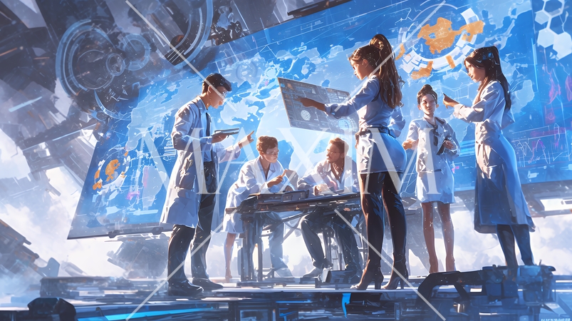 研究所でデータ解析会議を行っている研究者達