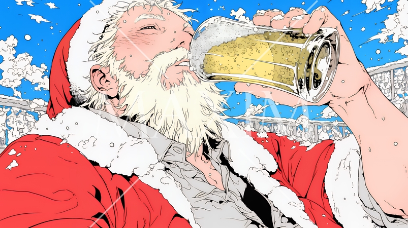 豪快にビールを飲んでいるサンタクロース