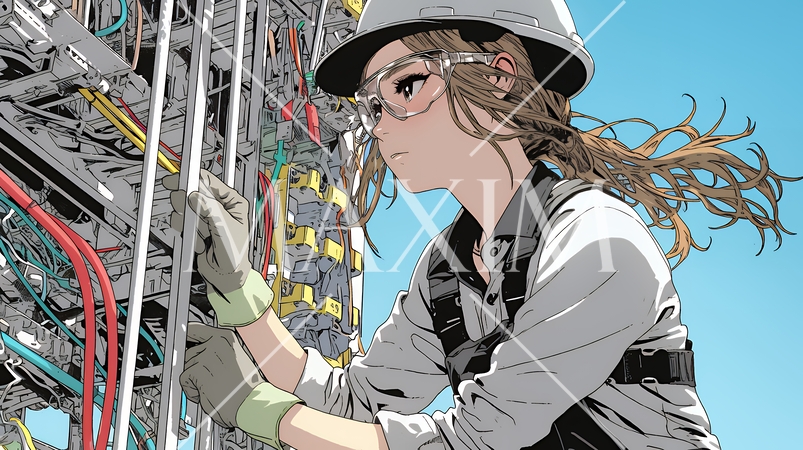 配線工事をしている女性作業員