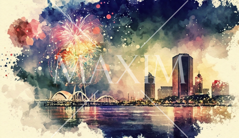 大都会のウォータフロントの花火大会