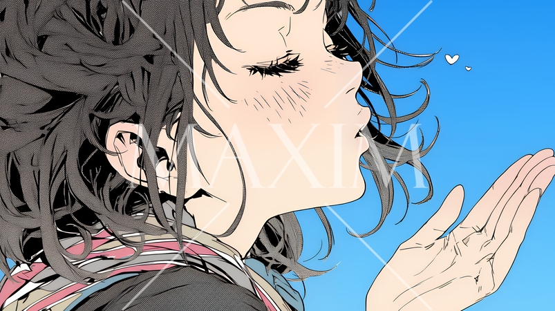 投げキッスをしている若い女性