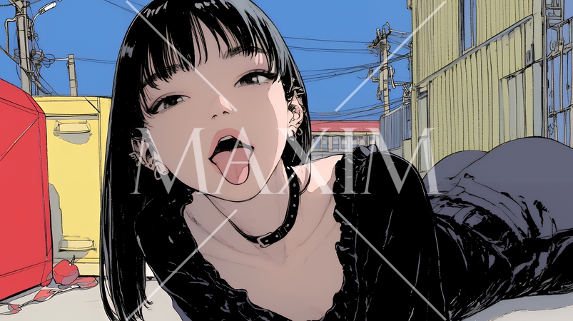 舌を出しておどけている若い女性