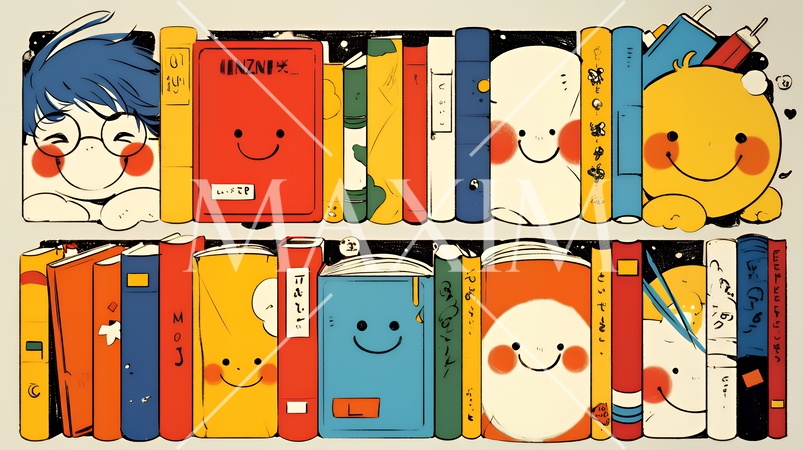 みんな本が大好き：読書週間や読書を促すためのかわいい挿絵・背景画