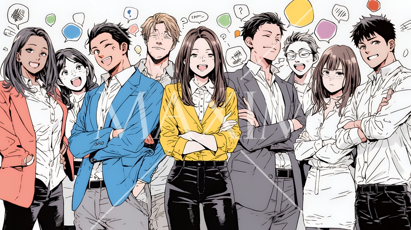 数人のビジネスパーソンが腕組みをして疑問を抱いた顔をしている