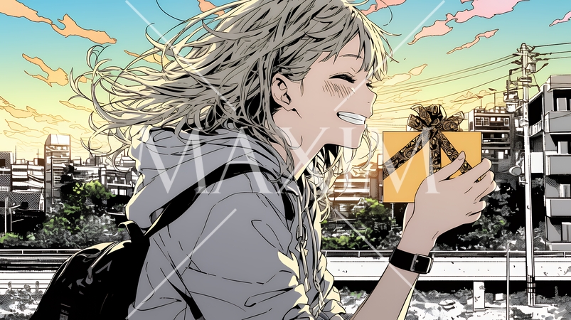 バレンタインディのチョコを男性に渡そうとしている若い女性