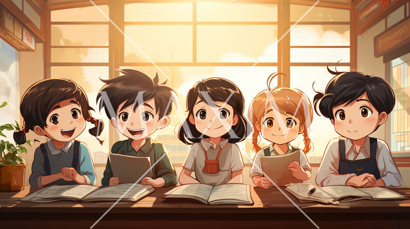 みんなでお勉強：小学生が集まって勉強会を開いている