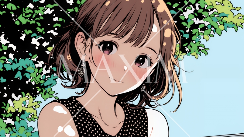 頬を赤らめて、照れ笑いする若い女性