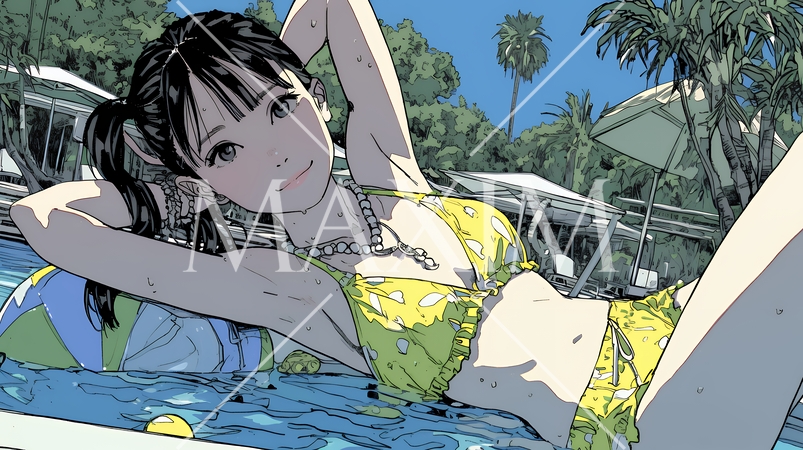 ビーチリゾートを旅行中のビキニ姿の若い女性