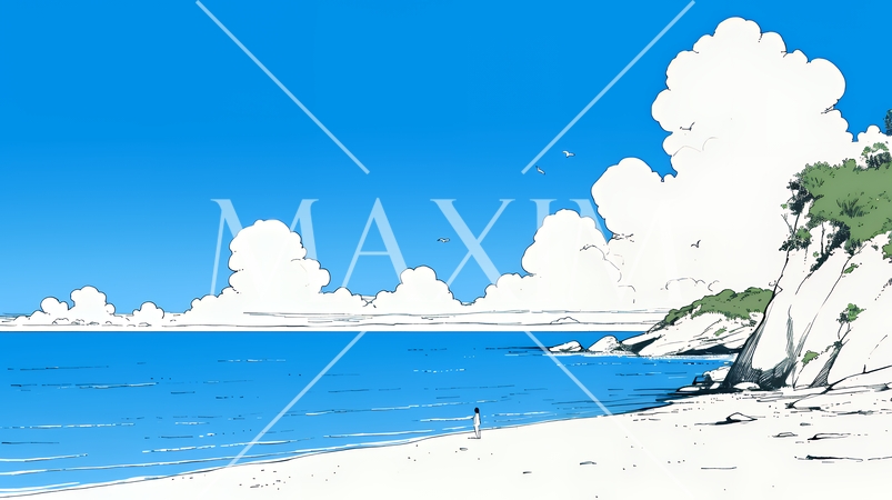 夏のビーチの風景（シンプルな色使い）