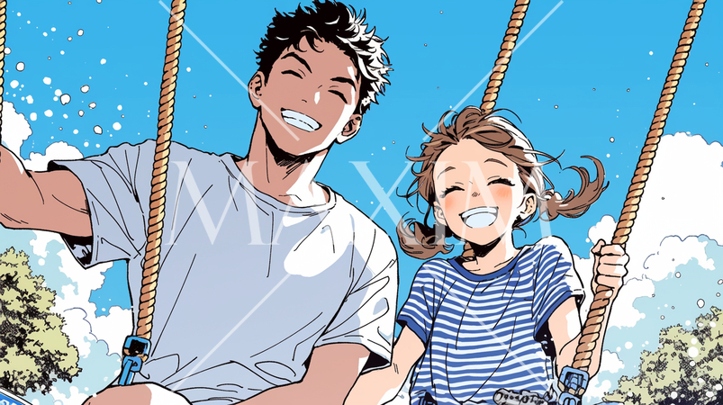 父親と遊園地で大喜びの少女