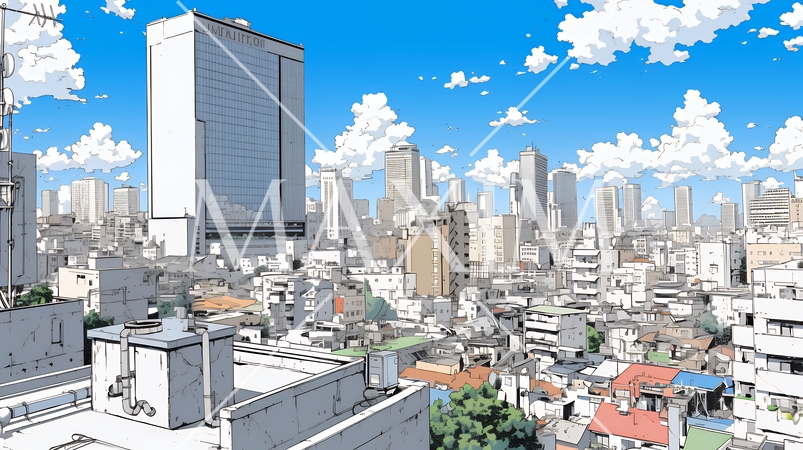 都市の町並みと青空