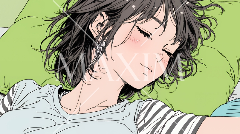 幸せそうな寝顔で眠っている若い女性