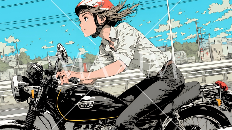 バイクに乗っている若い女性