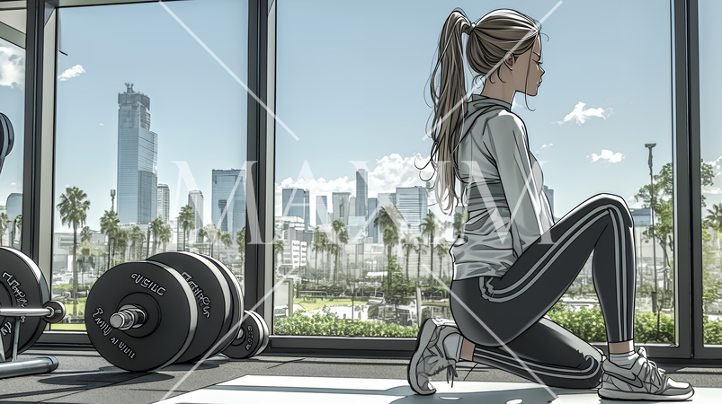 ストレッチトレーニングをしている若い女性