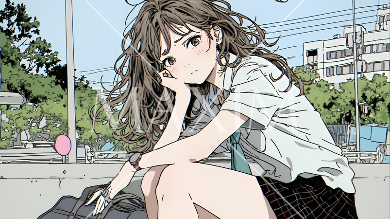 「つまんないの」と不貞腐れている制服を着た女子高生