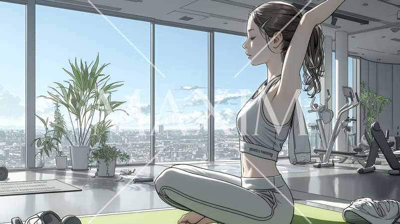 ストレッチトレーニングをしている若い女性