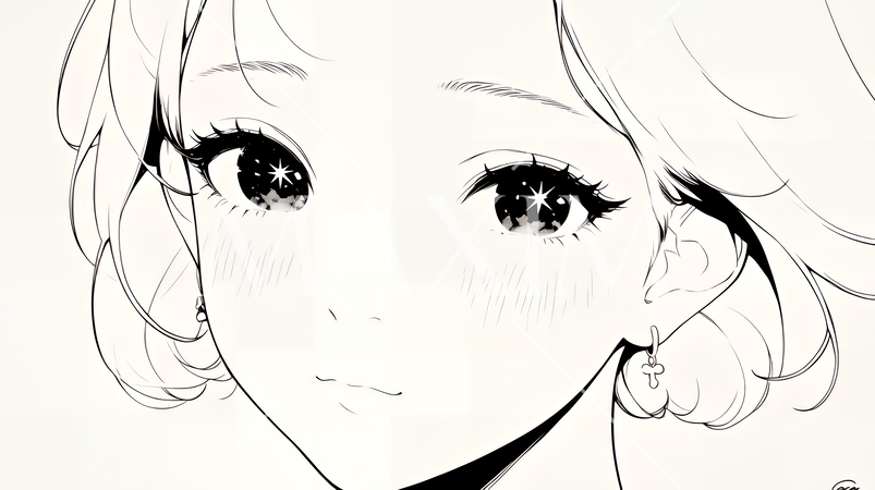 輝く瞳で見つめる好奇心旺盛な若い女性（シンプルな色使い）