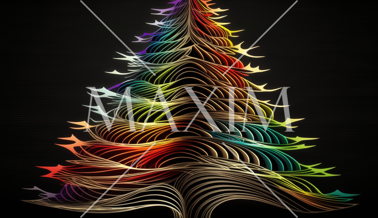 ネオンカラーのクリスマスツリーのラインアート