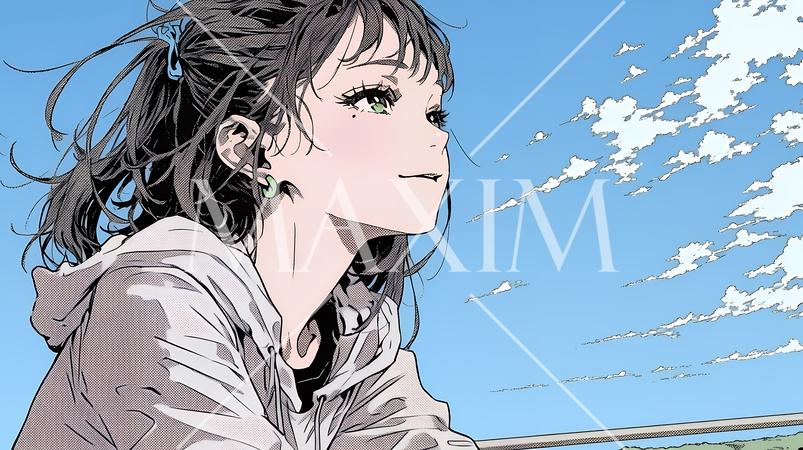 ぼんやり空を見上げている若い女性