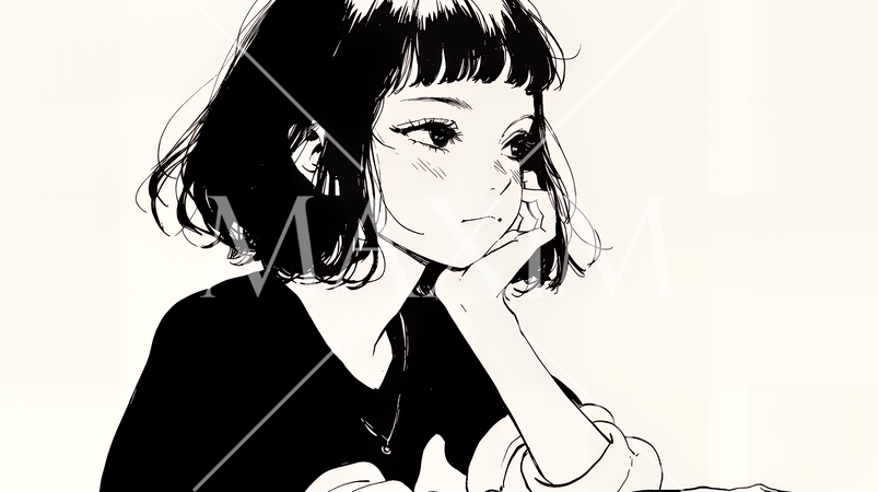 嫉妬の表情を浮かべる若い女性（シンプルな色使い）