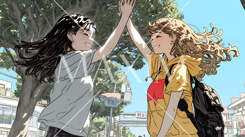 ハイタッチをしている仲の良い女友達たち