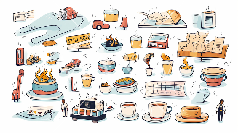 色々なビジネスシーン要素：落書きのような表現