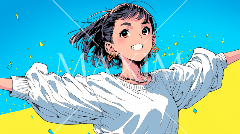 嬉しくて楽しくて飛び跳ねている若い女性